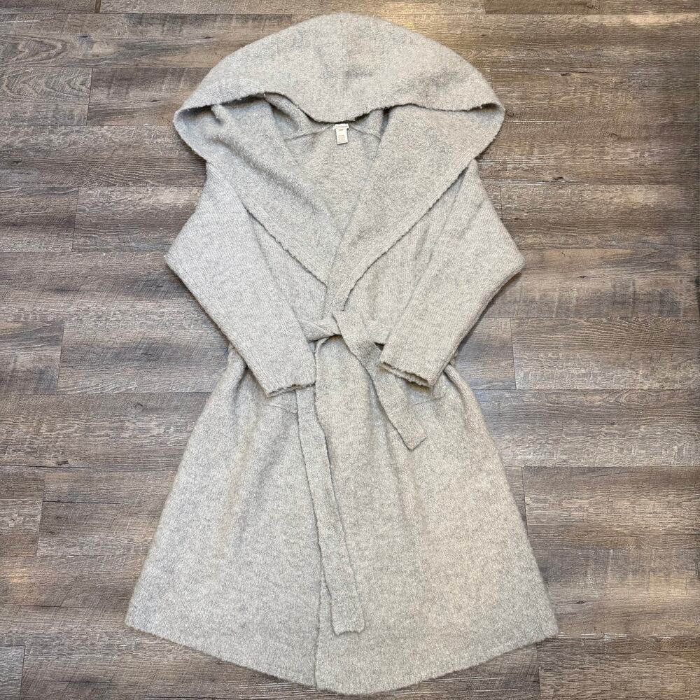 Sundance Catalog Hooded Wool Blend Belted Cardigan Sweater Coat Grey Womens L